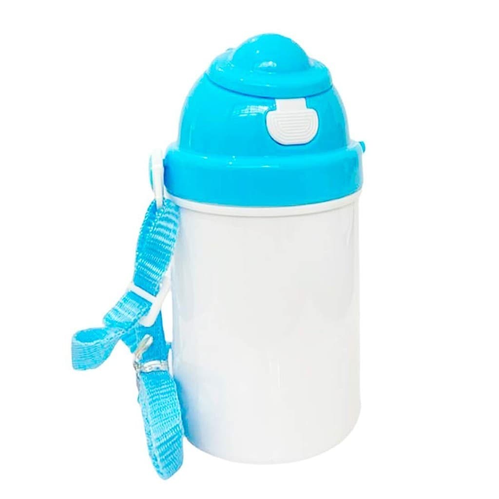 Squeeze de Polímero Infantil com Tampa Azul Claro e Botão de Abertura - 400ml