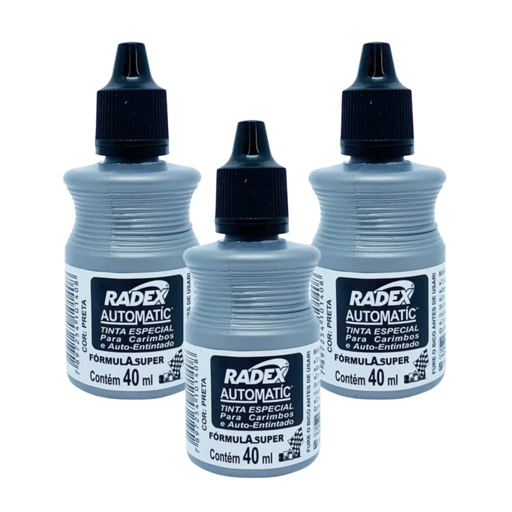 Tinta Para Carimbo Automático Automatic Radex Preto 3 Unidades