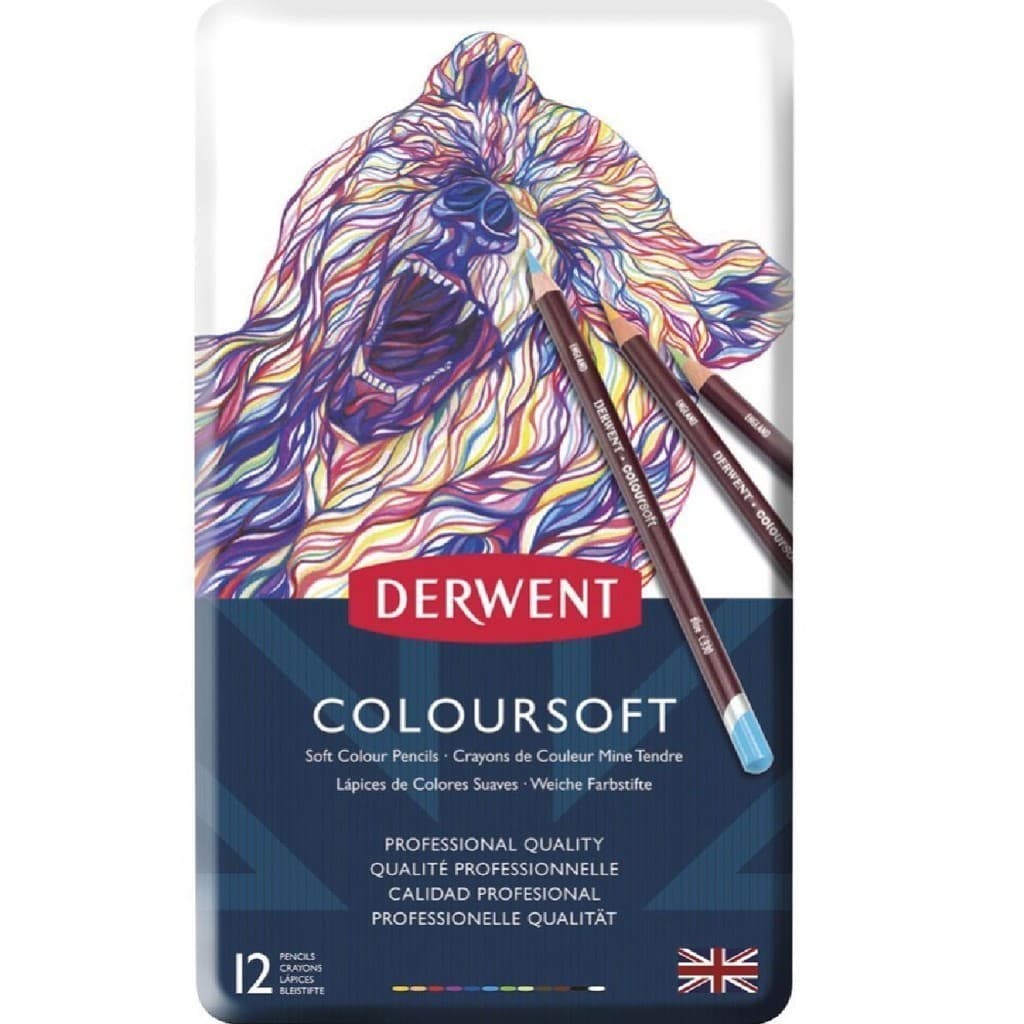Lápis de Cor Derwent Coloursoft Permanente Estojo Lata 12 Cores