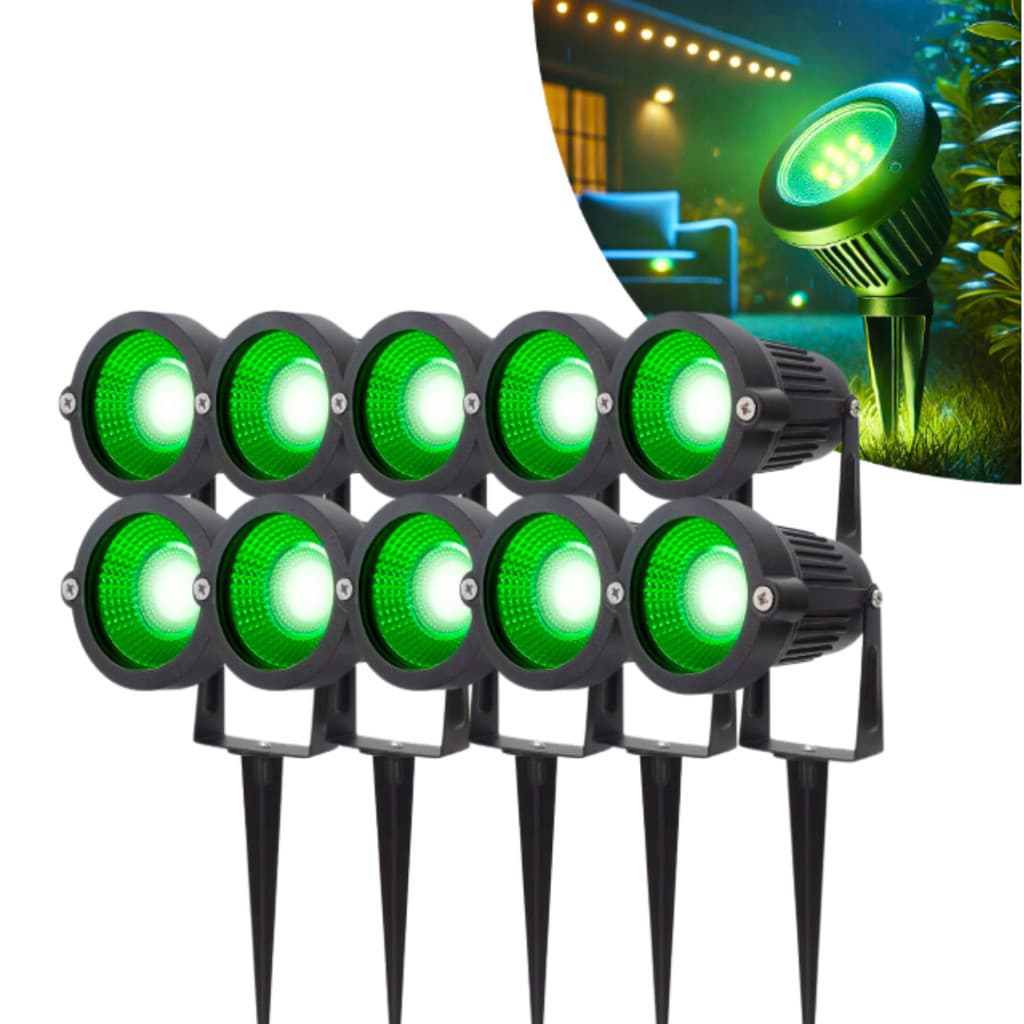 KIT 10 LUMINÁRIA ESPETO DE JARDIM COB LED 7W GRAMA GRAMADO QUINTAL EFEITO  VERDE BIVOLT