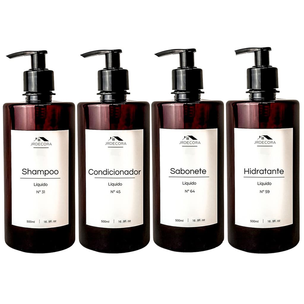 Kit 4 Frascos Ambar Minimalista Decorativo Refil Luxo 500ml