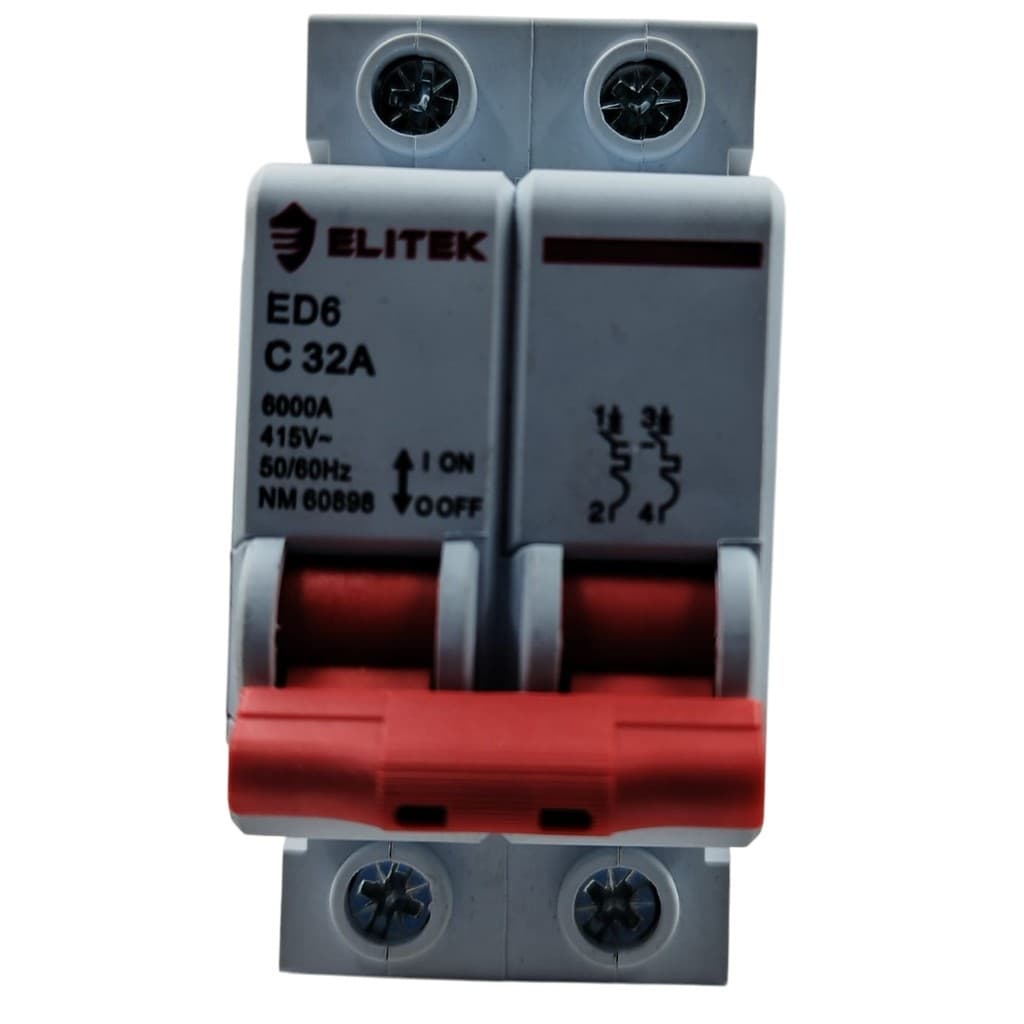 Disjuntor Bipolar 32A 2P curva C 6kA Elitek