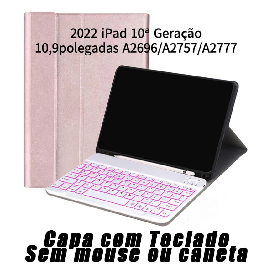 capa com teclado iluminado para 2022 iPad 10ª Geração 10,9polegadas A2696/A2757/A2777 ou iPad 11 A16
