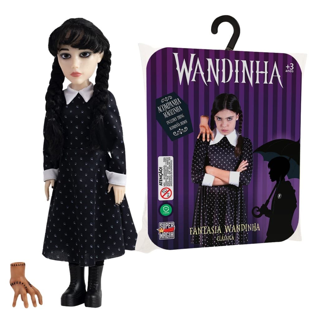 Kit Boneca + Fantasia Wandinha - Para Aventuras Misteriosas!