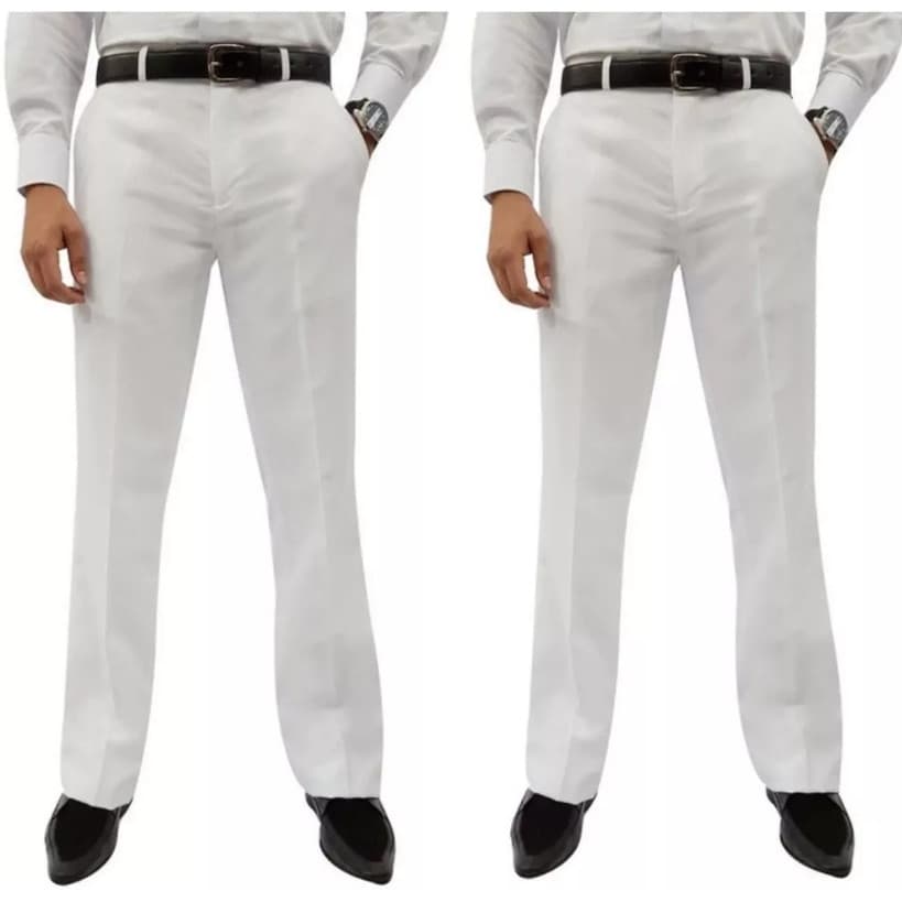 Kit 2 Calça Masculina Social Branca Oxford Bolsos Lateral