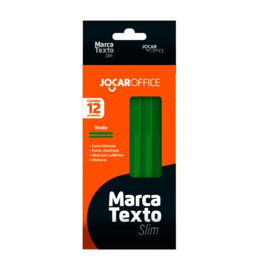 CX 12 CANETAS MARCA TEXTO SLIM COR VERDE PONTA CHANFRADA JOCAR OFFICE LEONORA