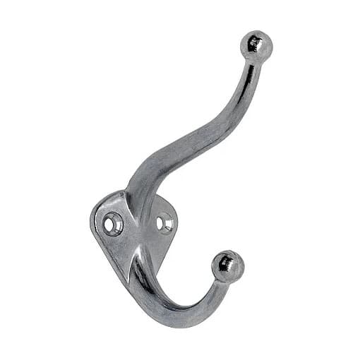 Cabide De Parede Duplo Niquelado  Com 2 Bucha e 2 Parafuso
