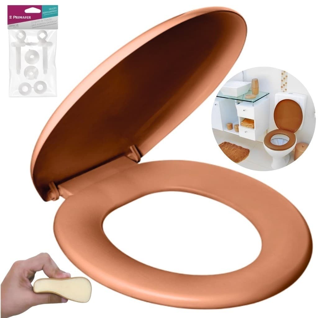 Assento Tampa Vaso Sanitário Oval Almofadado + Jogo de Parafusos de Fixação para Assento Sanitário