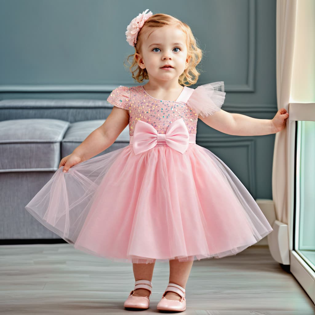 Vestido De Bebê Vestidos De Aniversário Festa Princesa Com Nó De Lantejoulas Para 1-5 Anos De Idade Saia Fofa De Malha