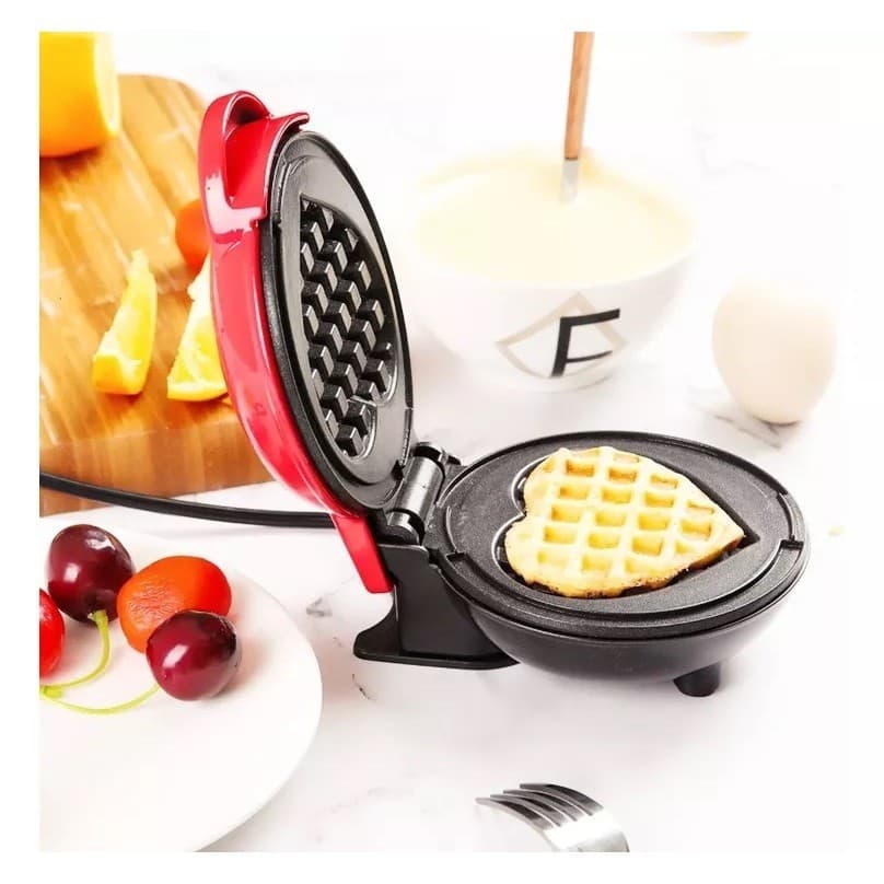 Mini Máquina Forma De Waffle Formato Coração Mini Elétrico Panela