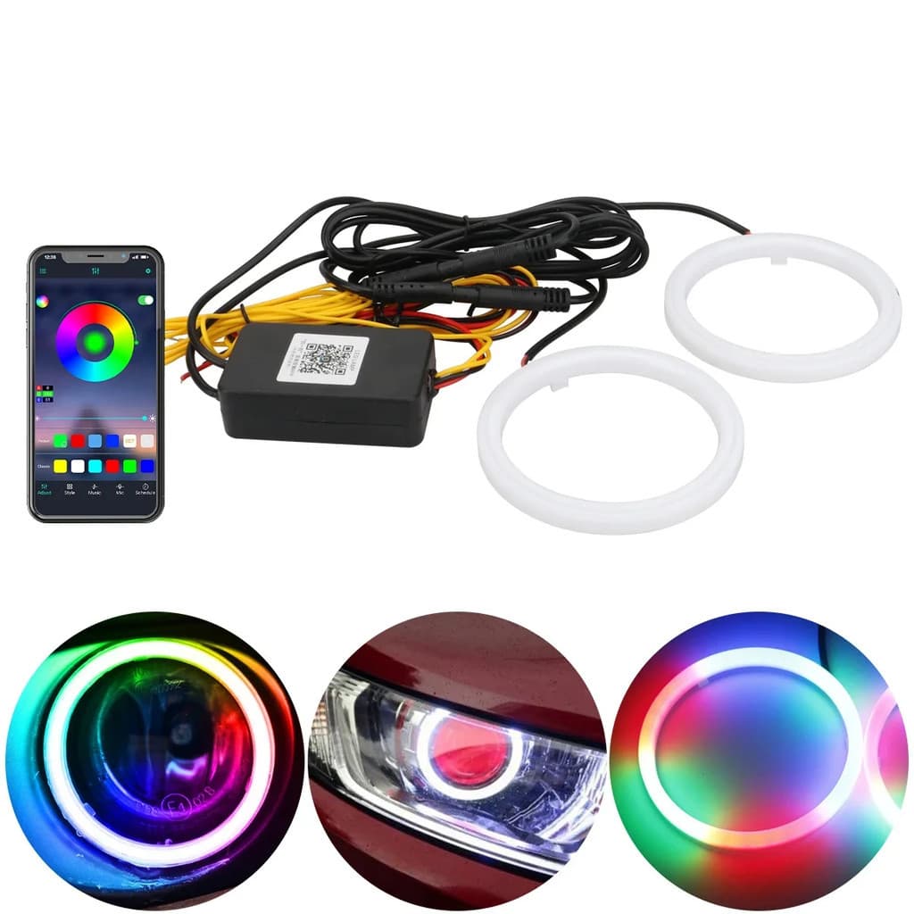 2 PCS 12v 24V RGB Algodão LED Angel Eye Halo 60mm 70mm 80mm 120mm LED Farol Abertura Decorativa