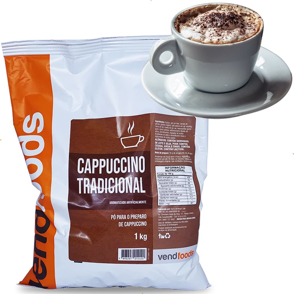 Cappuccino Tradicional Em Pó Café Clássico Cremoso Bebida Vending 1kg