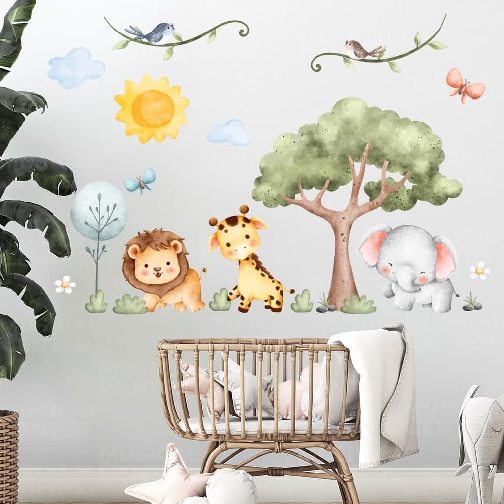 Papel de Parede Adesivo Safari Infantil Quarto Bebê Kids Animais da Selva Fácil Aplicação Removível