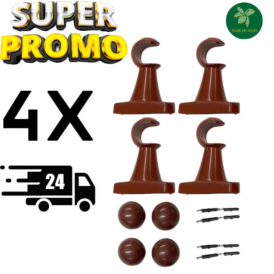 Kit de 4 Suporte Para Cortina Varão Simples Reforçado Com Ponteira 28mm Cores