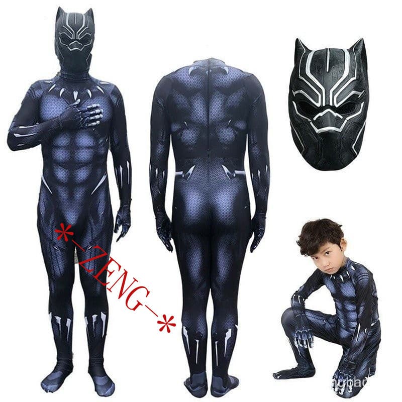 Camiseta Infantil Super Herói [Fitrhino] Traje Black Pantera Homem-Aranha Kids Cosplay Camisa Máscara-Menino Fantasia