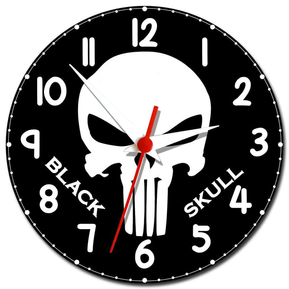 Relógio de Parede Caveira Preta Black Skull Decoração