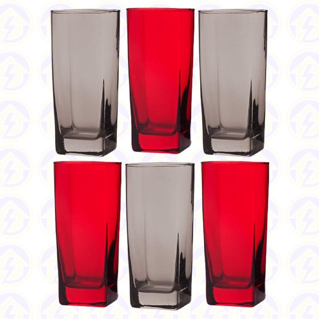 Kit 6 Copos de Vidro Cinza e Vermelho - 3 de Cada 320ML