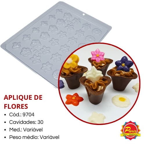 Forma Aplique de Flores Simples sem Silicone C.9704 Forma para Chocolate - BWB