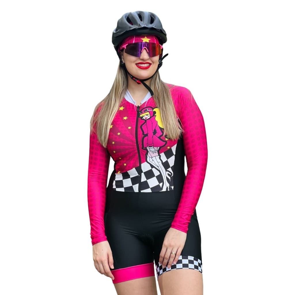 Macaquinho Ciclista Feminino Manga Longa Penélope #0450 PP ao G4 Espuma e Gel