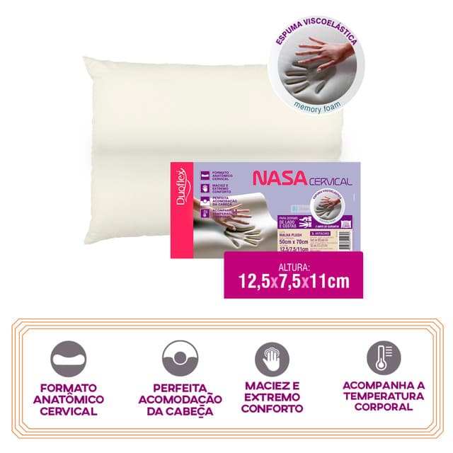 Travesseiro Nasa Cervical Duoflex - Formato Anatômico - Antiácaro - Confortável