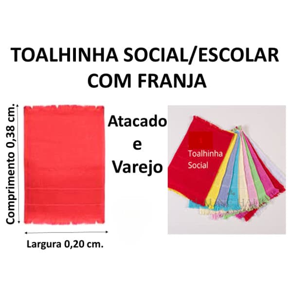 Kit Toalhinhas Social/Escolar com barra para borda e franja Efeito Têxtil 20x38cm. Diversas cores Cd.165