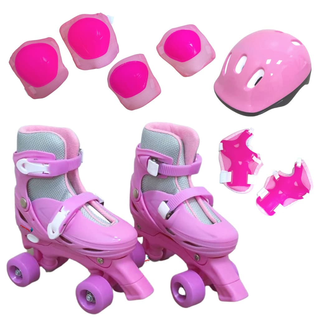 Patins 4 Rodas Roller Com Kit De Protecao Rosa G 39 A 42 - Bw017Rg