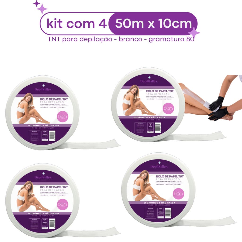 Kit 4 Rolo Papel TNT para Depilação 80gr DepilSalles - 50m X 10cm
