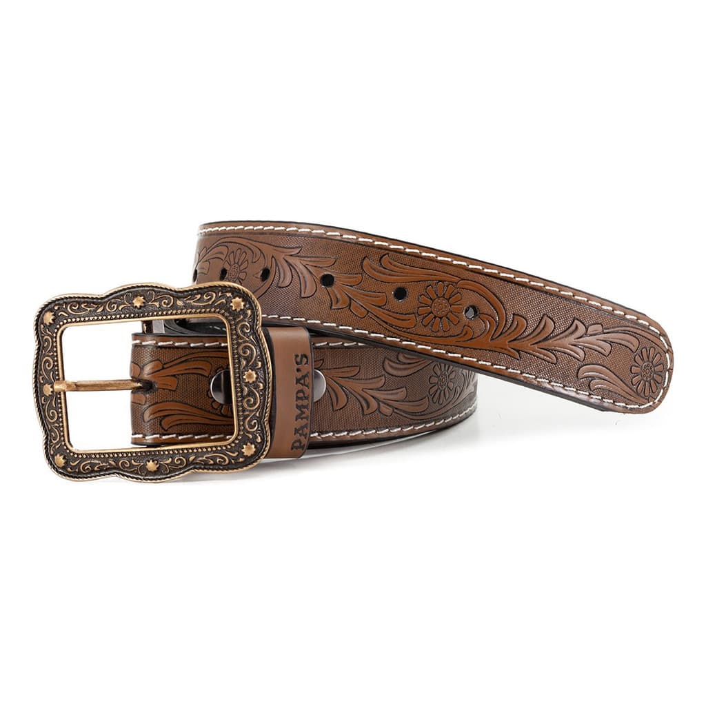 Cinto Country Feminino Couro Entalhado Pampa´s Floral