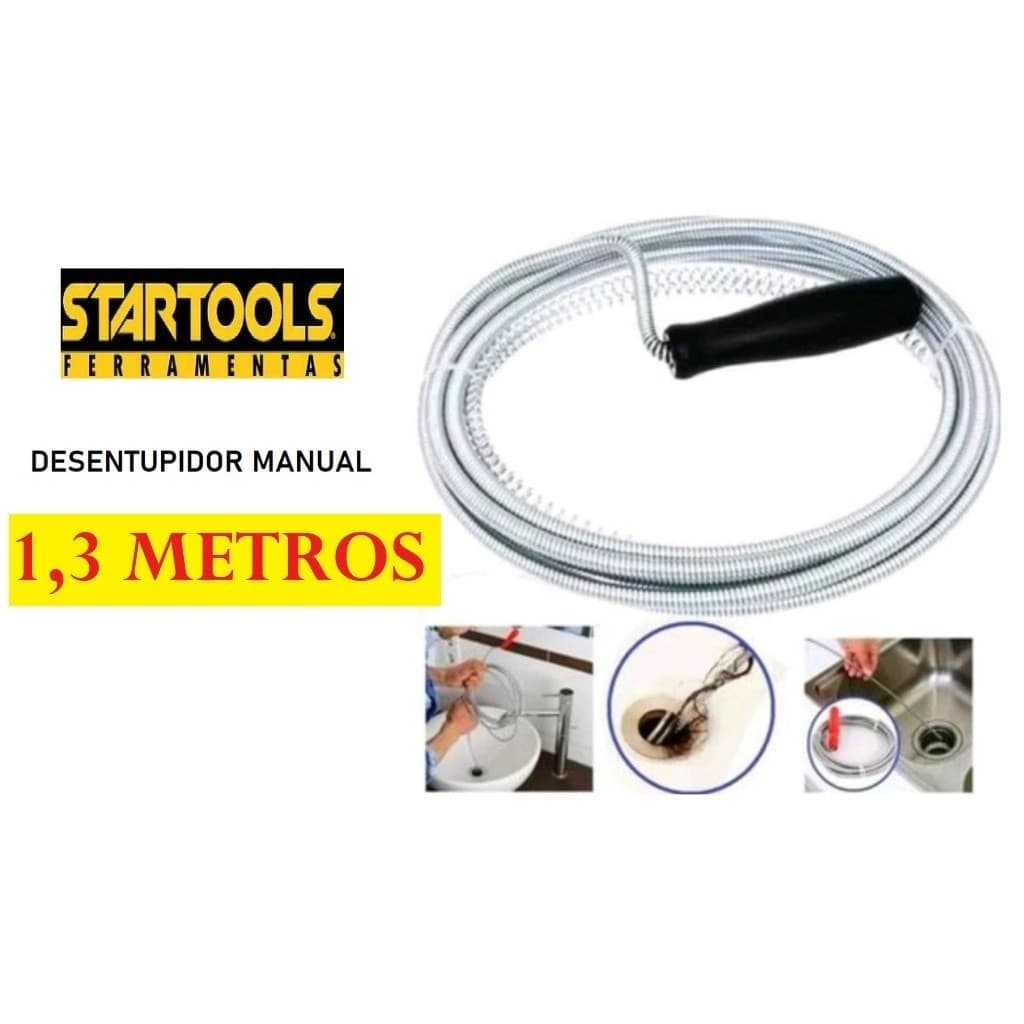 Desentupidor Tubulação 1,3M Manual Flexível Pia Cozinha Banheiro Encanação Aço Cano Ralo Utilmix