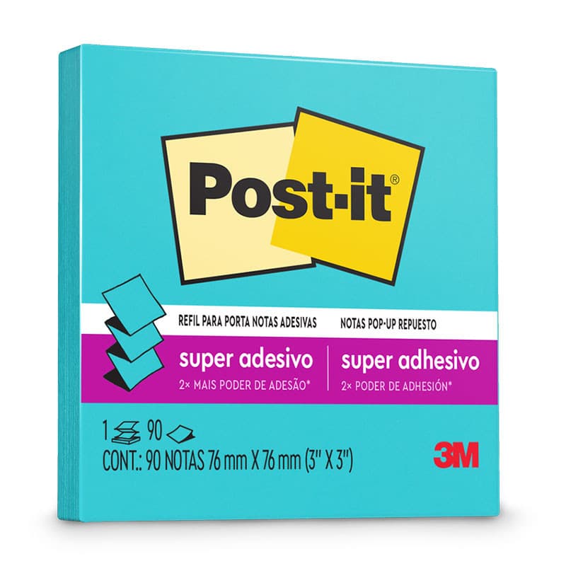 Bloco de notas super adesivas Post-it refil Paraíso Azul 76x76mm 90 folhas 3M