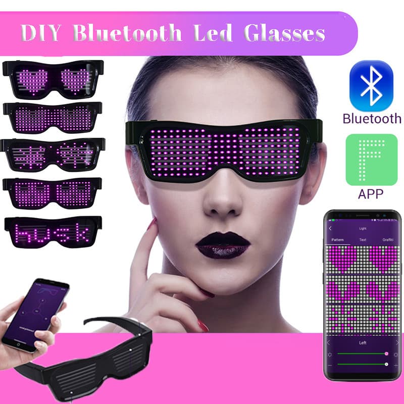 Controle De Aplicação Óculos De Festa Bluetooth Led Party Idiomas Personalizados Carregamento USB Flashing Luminous Eyewear Concerto De Natal Sunglasses