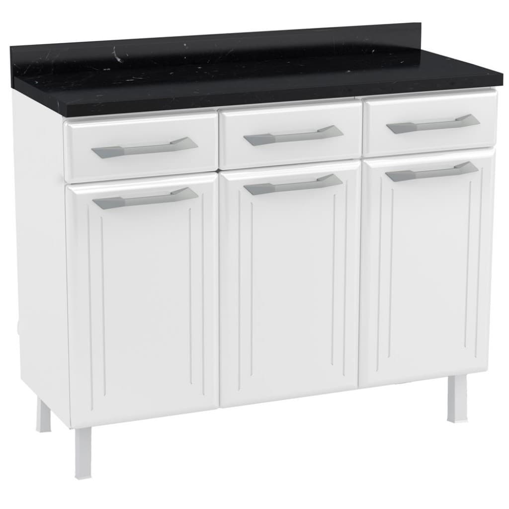 Balcão de Cozinha de Aço Triplo Telasul Topázio C/ Tampo Branco/Preto