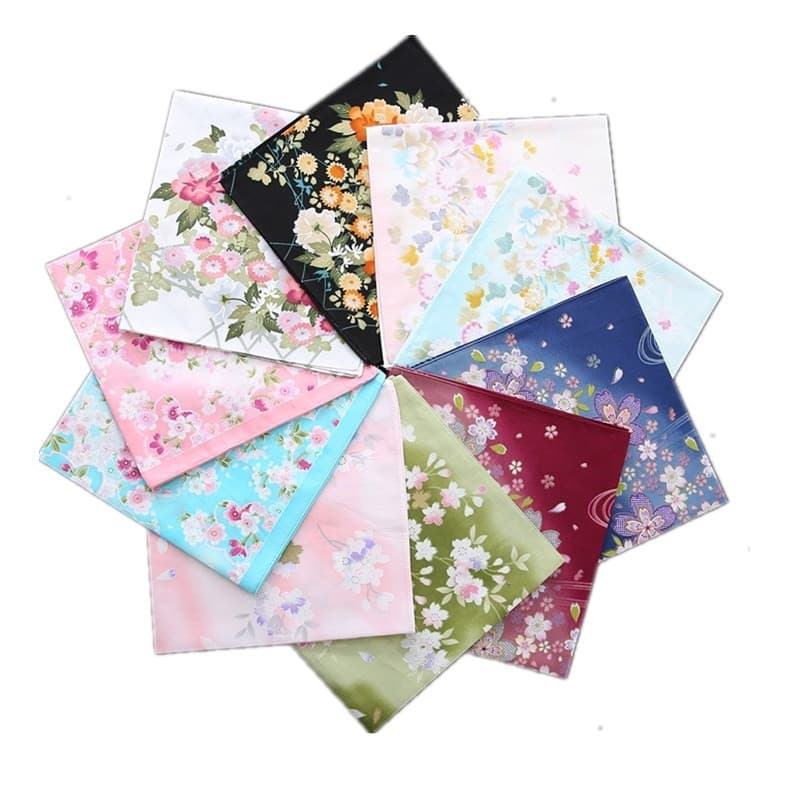 3 Pçs 43x43cm Algodão Puro Japonês Estilo Coreano Flor Impresso Lenços Femininos Toalhas Quadradas Chá Festa Favores Par