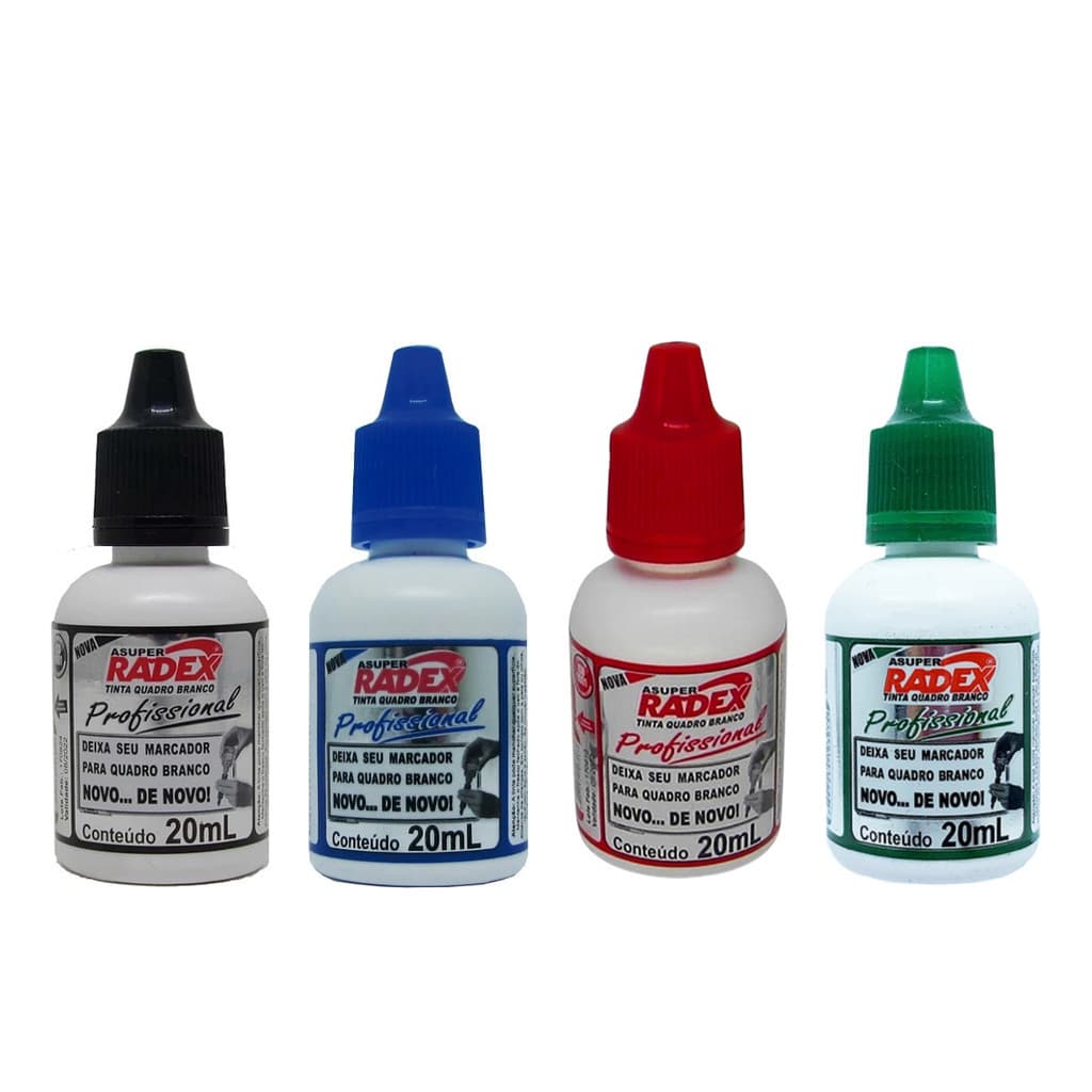 Kit 4 Tintas Coloridas Refil Para Marcador De Quadro Branco Radex 20ml