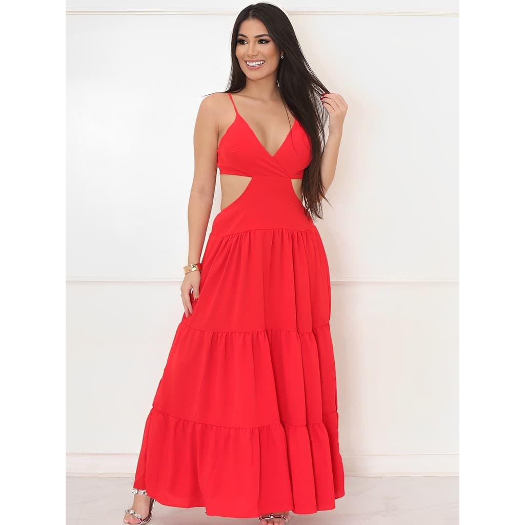 Vestido Longo Feminino Decote Alcinha Casual Festa