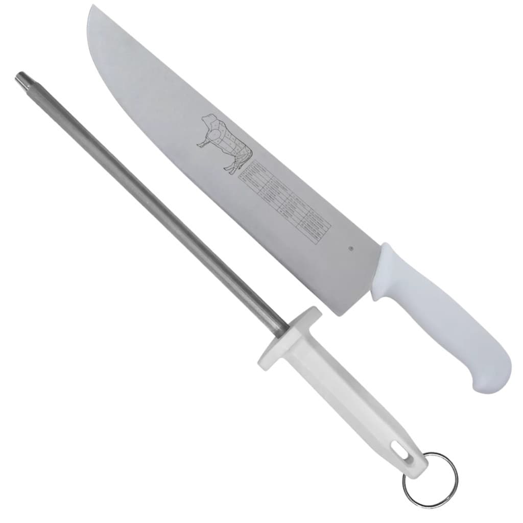 Chaira 12 e Faca Profissional 10 polegadas Afiador Grande Premium Amolador Açougue Cozinheiro Churrascaria