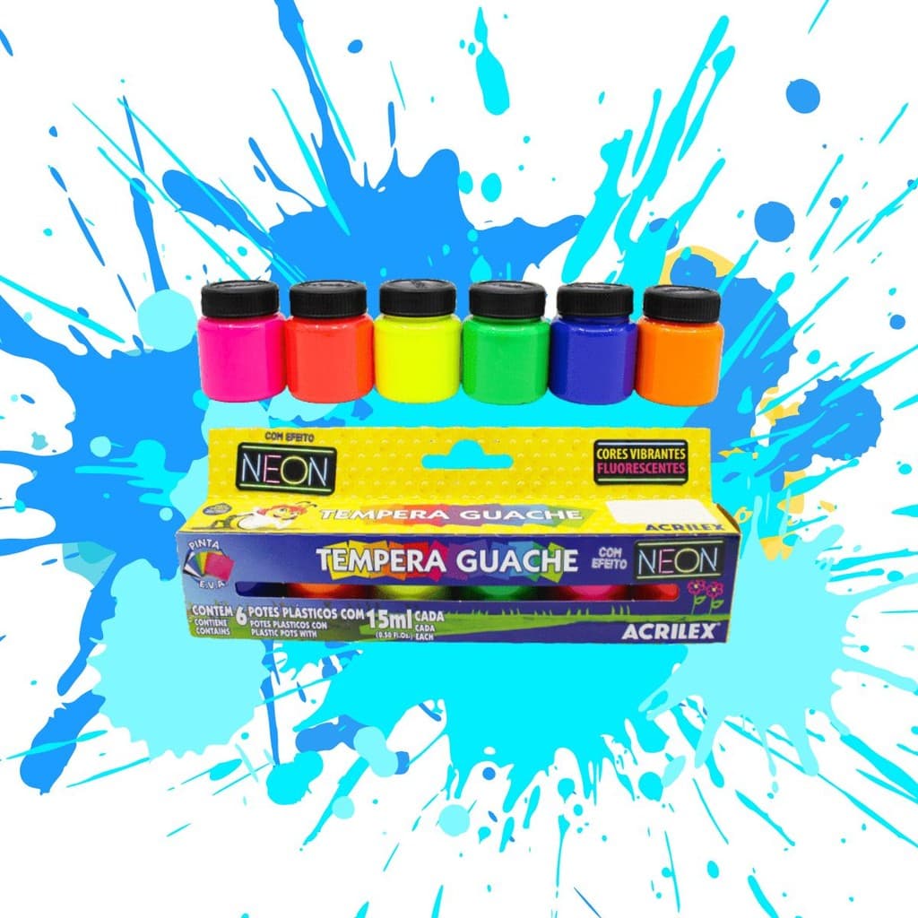 Kit artístico tintas Guache 12cores + 6 neon divertidas com Pincel para Pintura Nº08 tigre