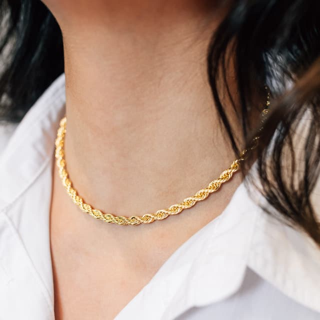 Colar Feminino de aço inoxidável Cordão Baiano cor prateada e dourada Jóias d moda 316L feminino 18k 004
