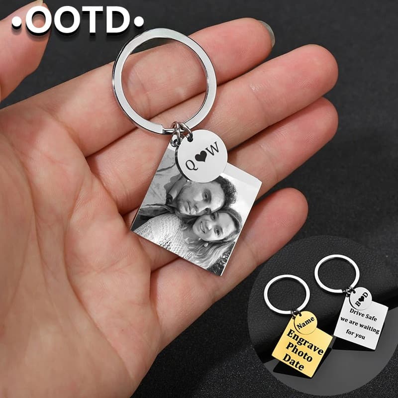 Gravar Imagem Chaveiro Punk Aço Inoxidável Nome Da Foto Personalizado Para Mulher Família