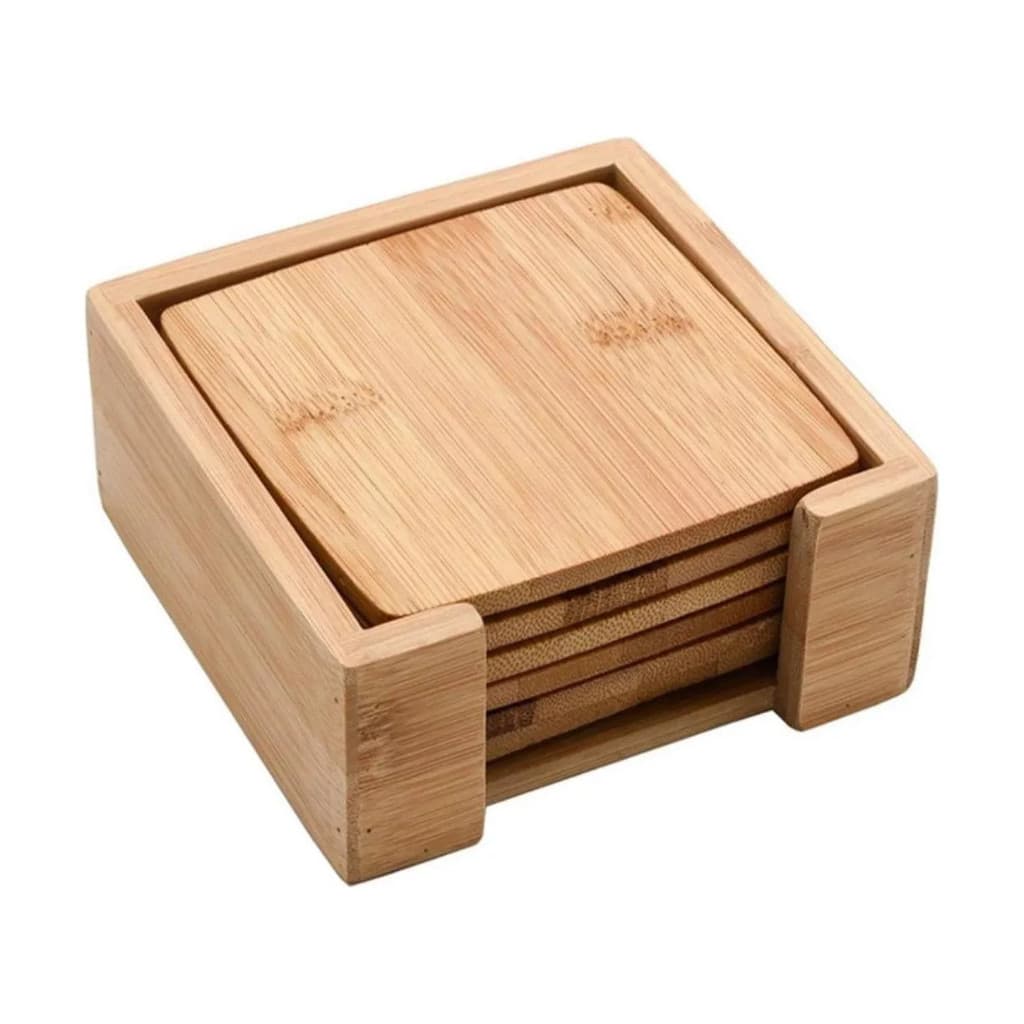 Jogo De Porta Copos Quadrado 6 Pçs De Bambu Oikos