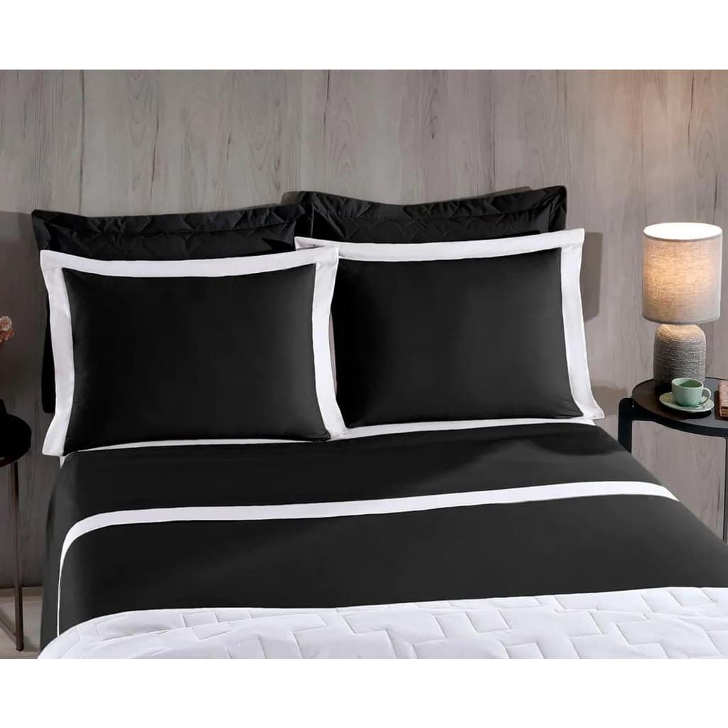 Fronha Reffinata avulsa 230 fios toque acetinado 50x70cm com abas preto e branco