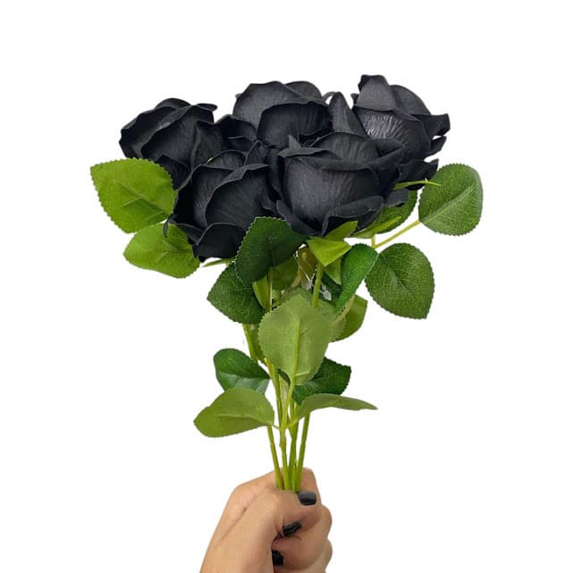 Kit 5 Haste de Rosa Unitária Aveludada Preta Flor Artificial