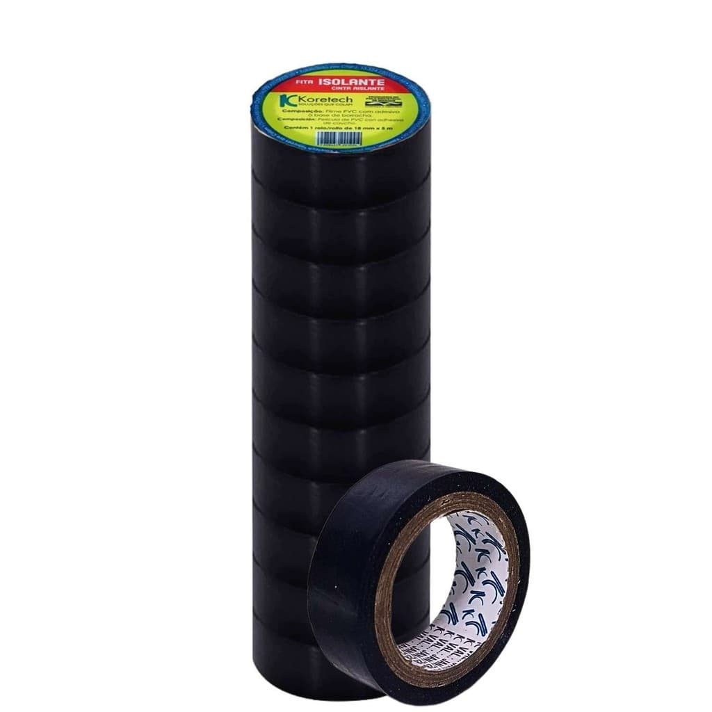 Fita Adesiva Isolante Preto Multiuso 18mm X 5m Pacote Com 10 Unidades