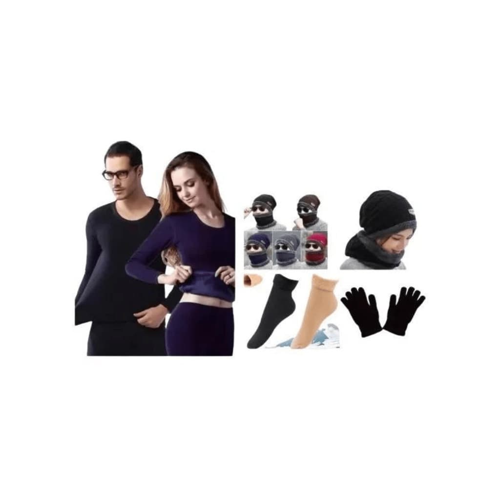 Kit Conjunto Segunda Pele térmico Roupa Térmica Peluciada meia touca luva cachecol