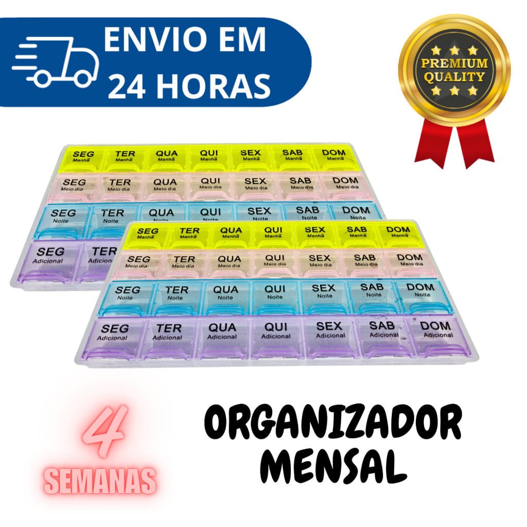Kit 2 Porta Comprimido Organizador Remédio Cápsula Pílula Suplementos