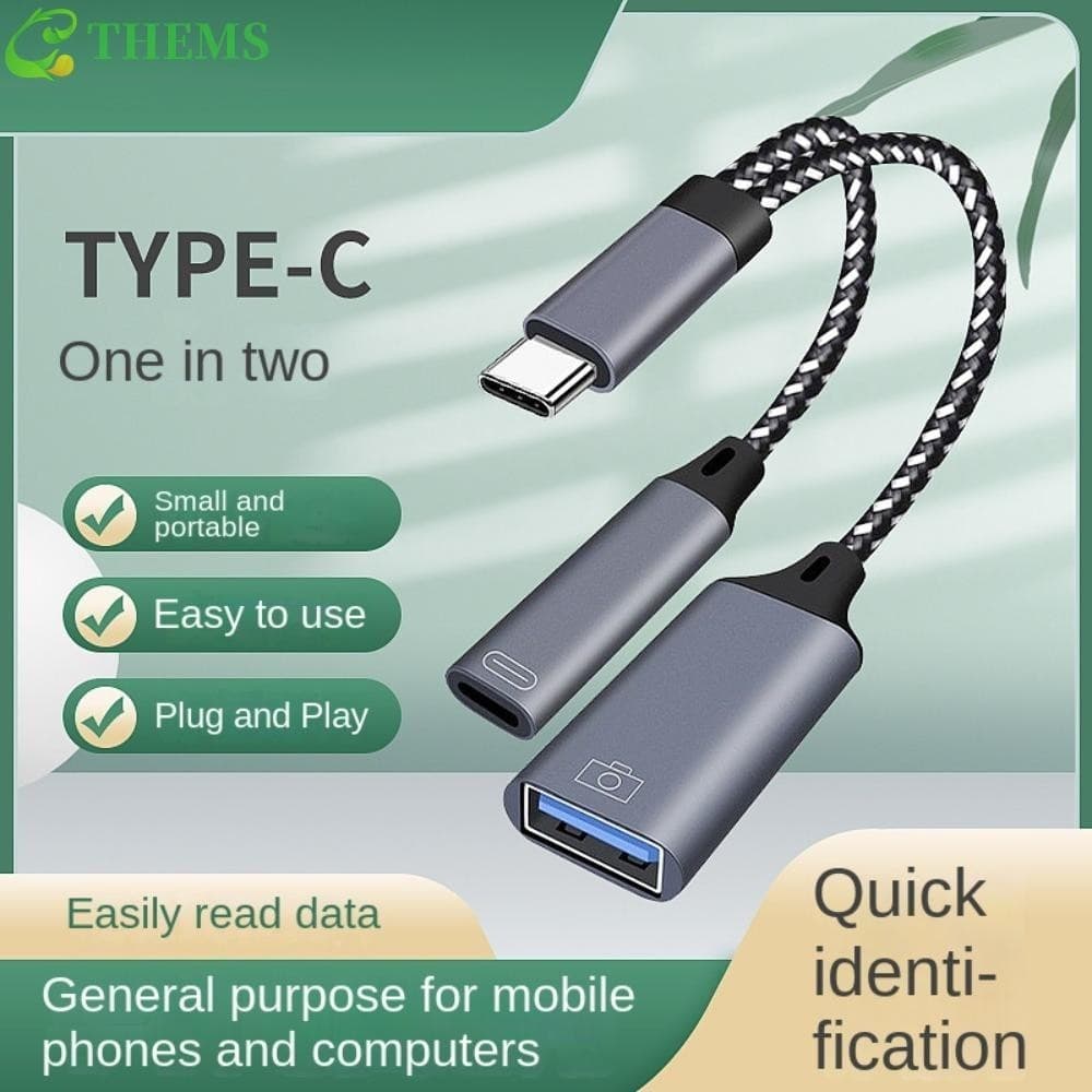 THEMS 2 Em 1 Tipo C Para USB Um Adaptador , Divisor Y OTG Cabo De Telefone , De Carregamento De Dados 3.0 Porta PD