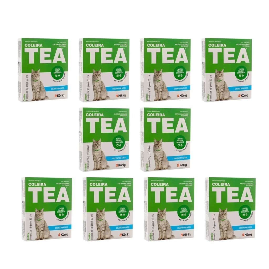 10 Coleiras Antipulgas e Carrapatos Tea 327 Gatos 13g Com 33cm