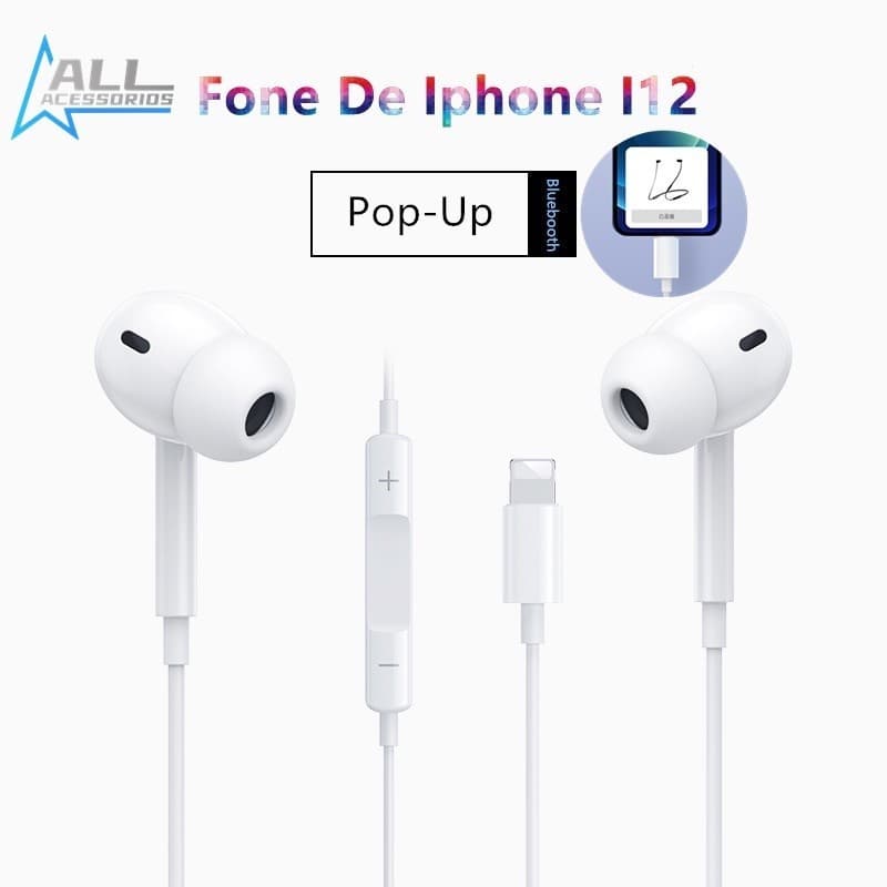 O NovoFone I12 Branco De Ouvido Com Fio/Microfone Pop Up Window Fone Lightning iPhone /iPad /iPod