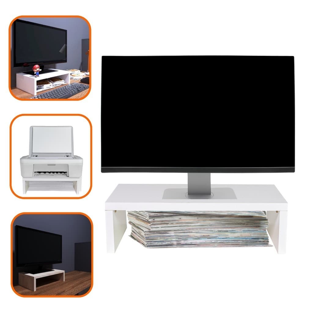 Base Suporte Para Monitor Tela MDF Branco