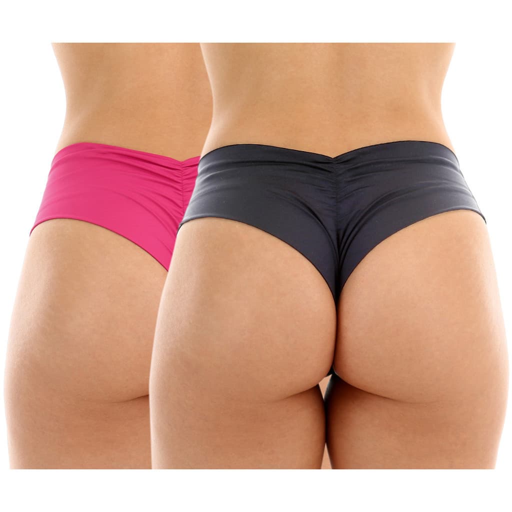 Kit com 2 Sunquínis Calcinha Cintura Alta Lateral Larga Empina Bumbum Fio Duplo Liso Moda Praia
